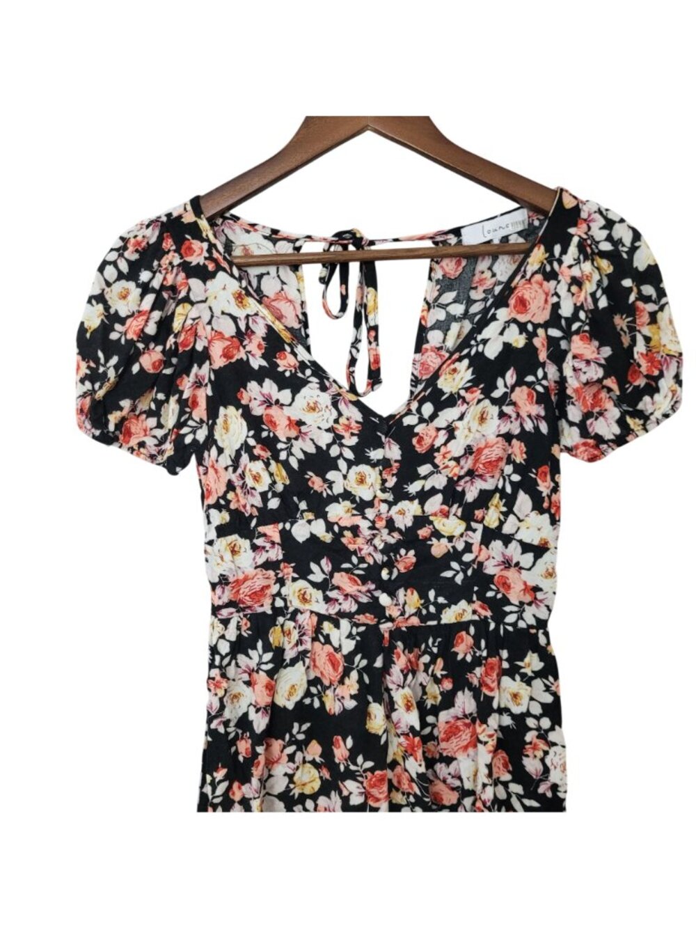 Louna Black Floral Romper Womens Size S Puff Sleeve Summer Party - Picture 3 of 7